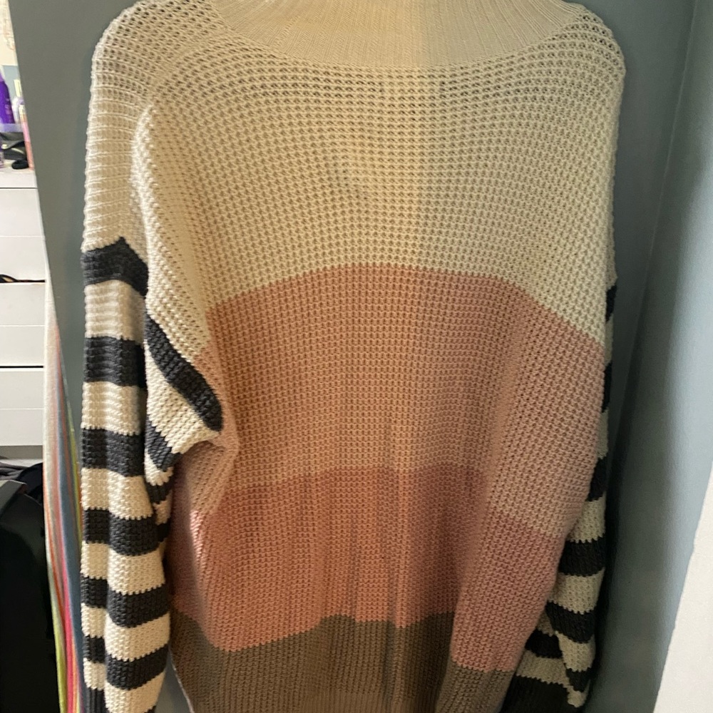 Off white color block chaps sweater with a mock neck